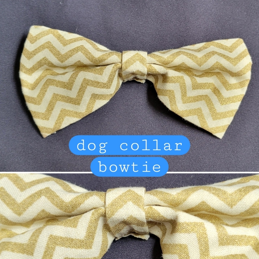 Dog collar 4.5" bowtie with gold and cream chevron zigzag pattern